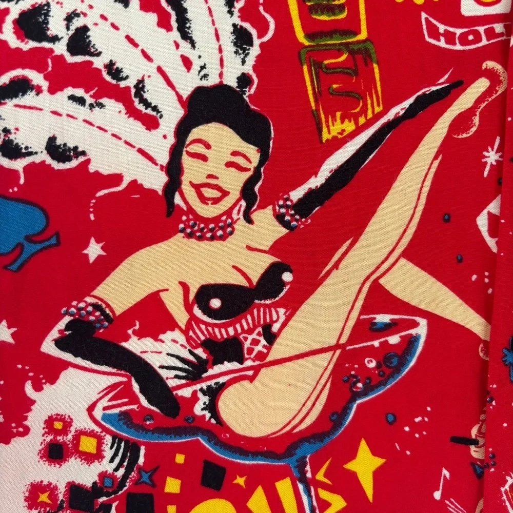LA ROCKA by BC Ethic Las Vegas Pinup Burlesque Tiki Red Short Sleeve Shirt - Picture 3 of 9
